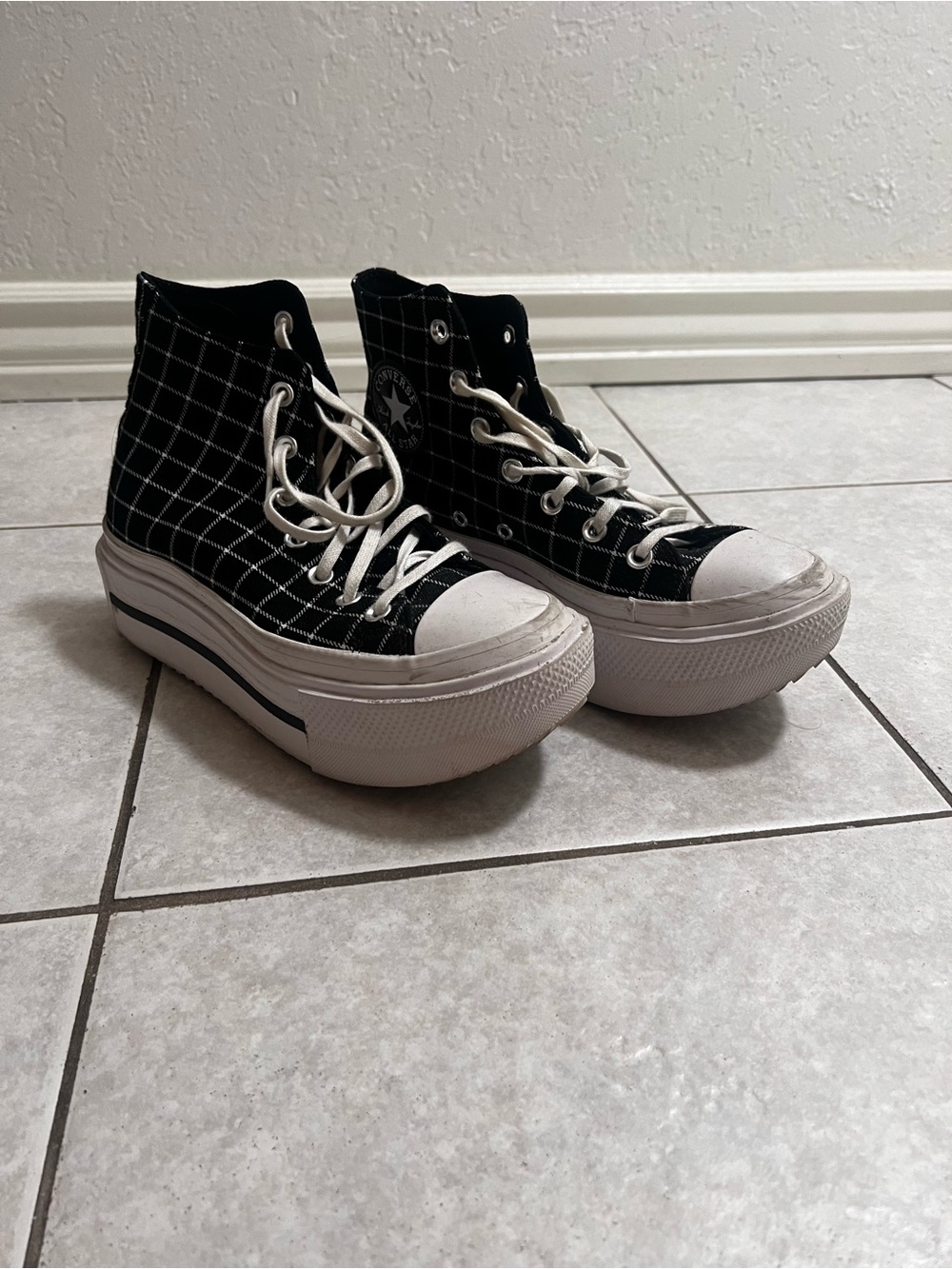 Converse High Top Platform Sneakers - Black & White Grid